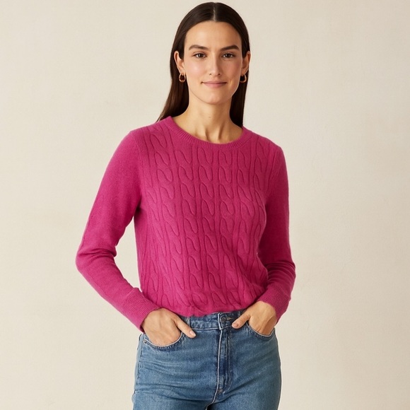 Talbots 100% Cashmere Sweater Size L Pink Cable Knit Old Money Casual Staple - Picture 1 of 9